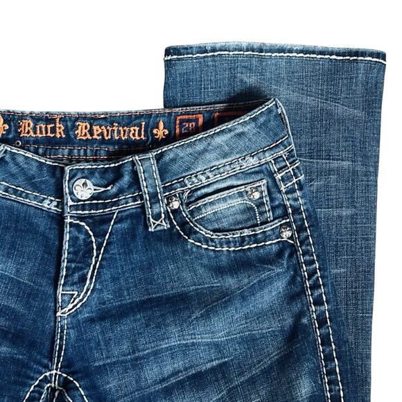 Rock Revival Women’s Sz 28 Swarovski Crystal Easy Boot Jeans Jamie Stretch Denim - Picture 5 of 14